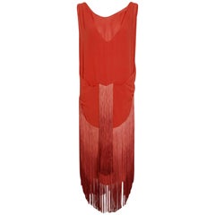 1920's Cinnamon Silk-Chiffon Sculpted Ombre Fringe Sleeveless Flapper Dress