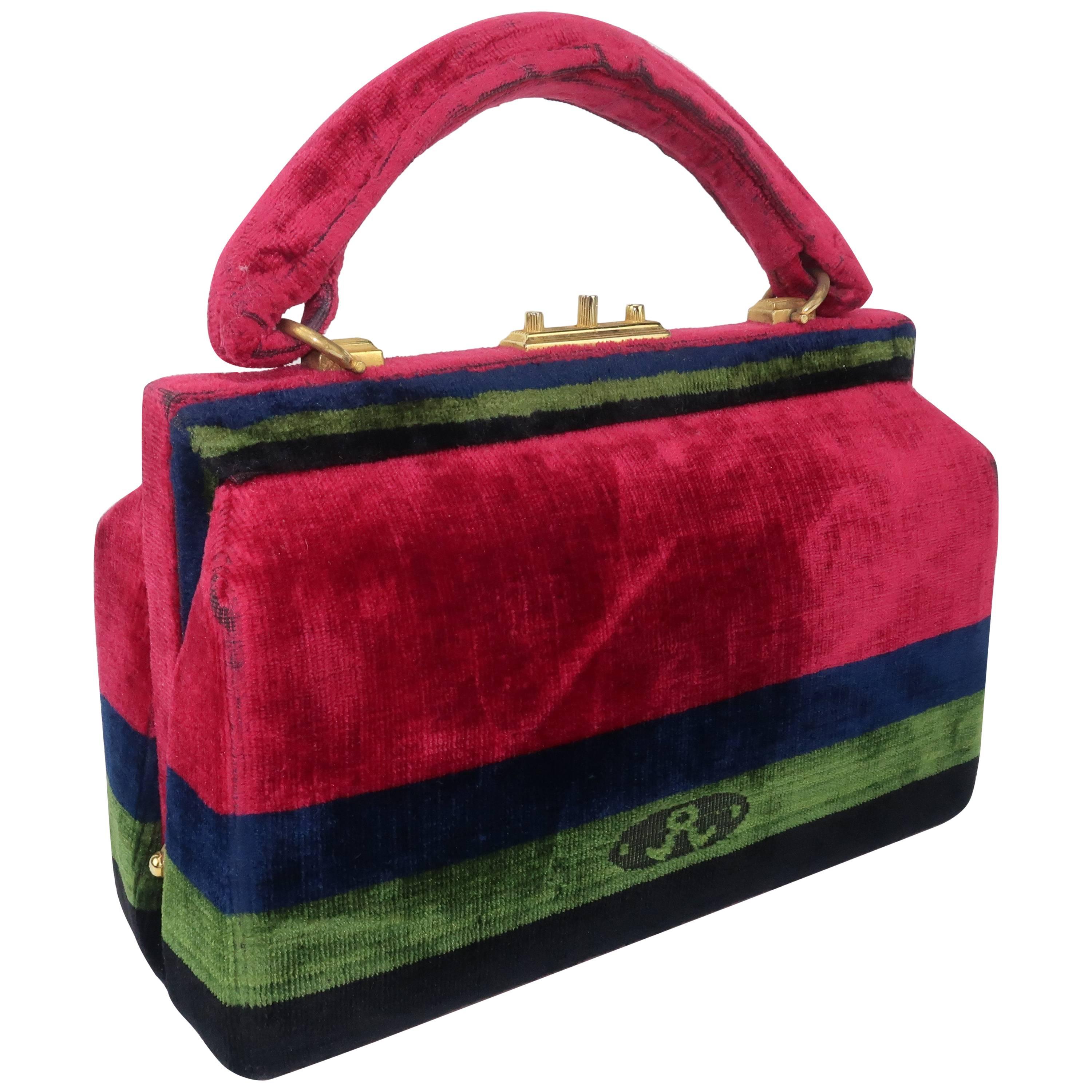C.1960 Roberta Di Camerino Velvet Carpetbag Handbag