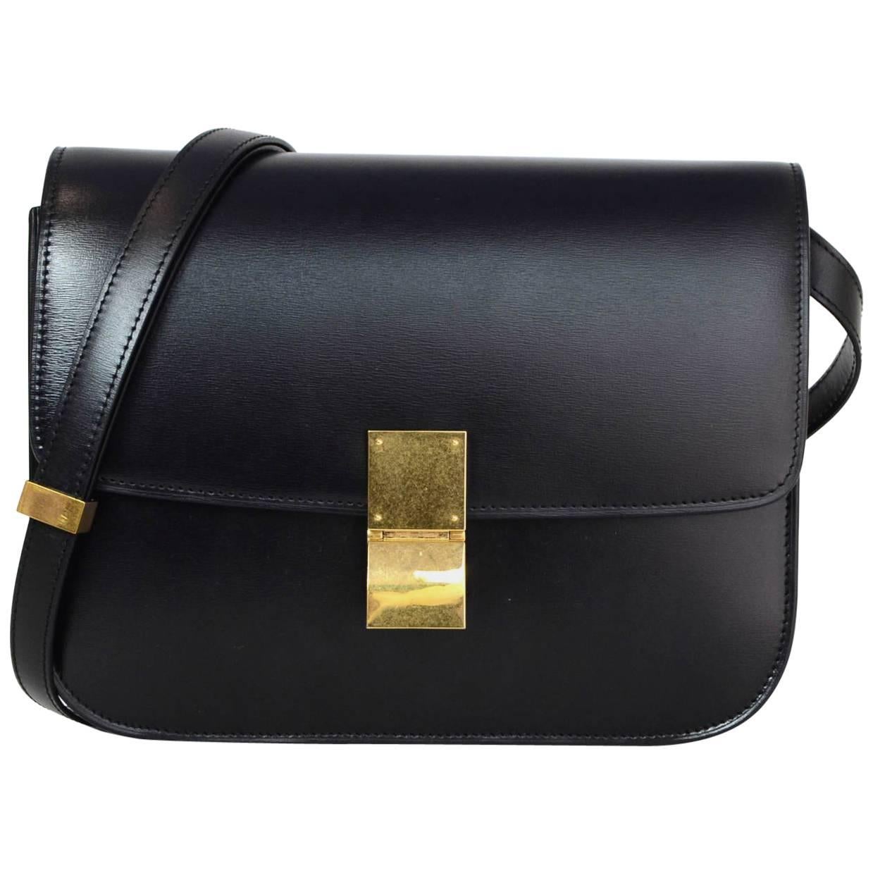 Celine Black Calfskin Medium Box Bag w. Box & Dust Bag 