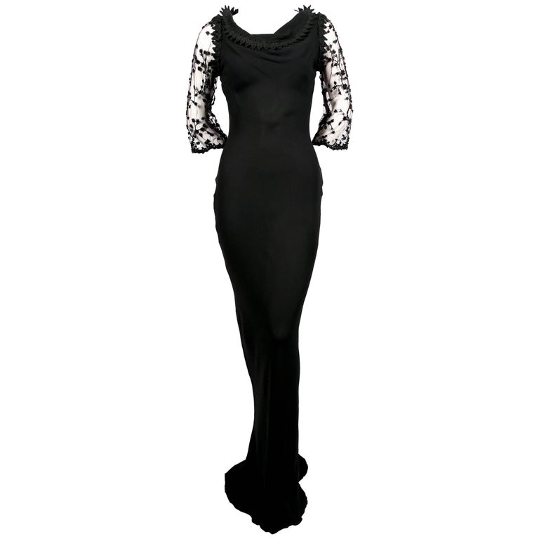 Yves Saint Laurent silk mousseline bias cut gown with beading For Sale
