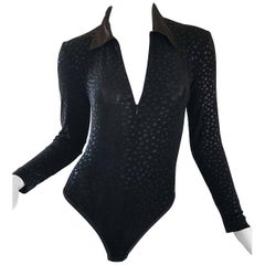 1990s My Maille French Black Iridescent One Piece Long Sleeve Vintage Bodysuit