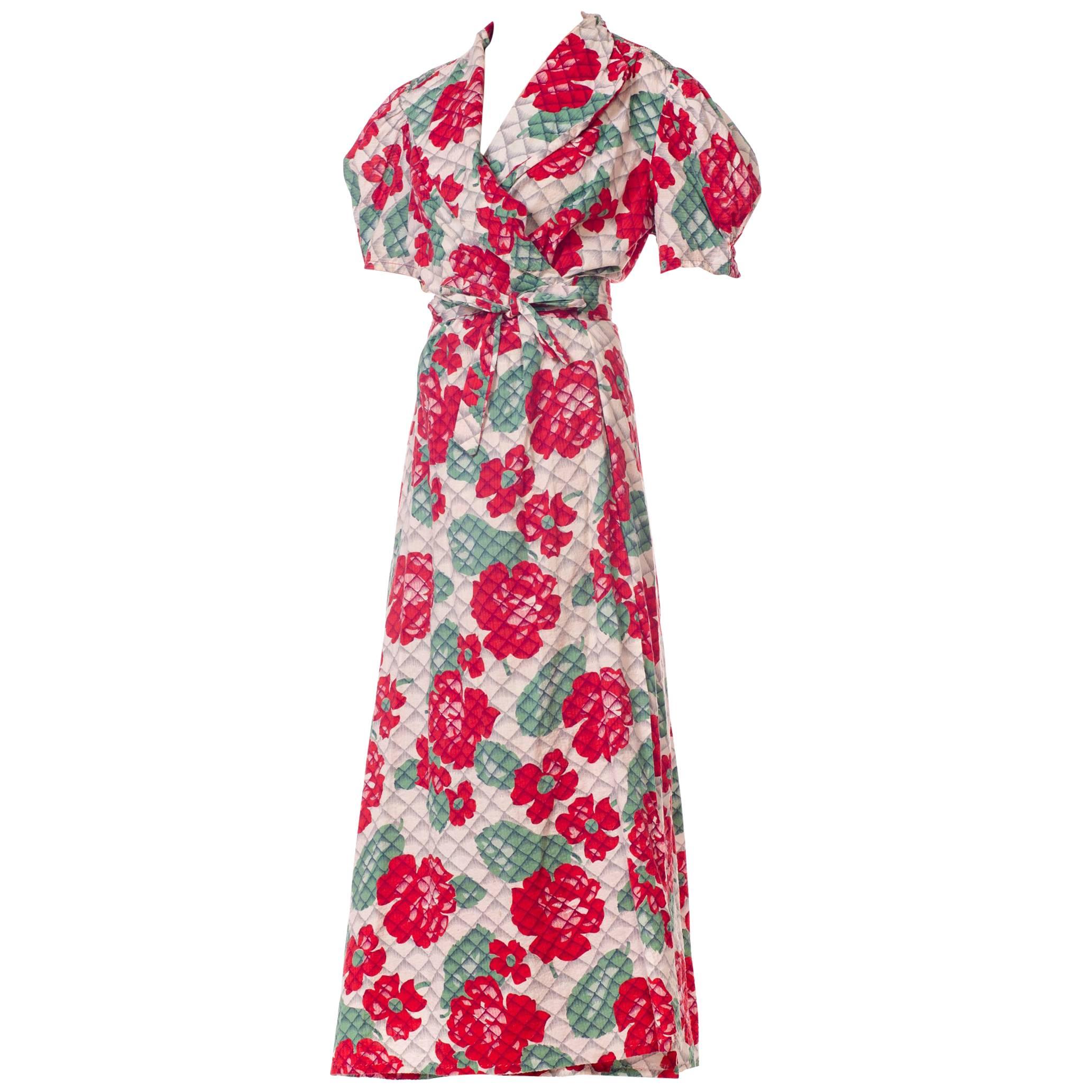 1930s 1940s Cotton Floral Quilted Wrap Dress