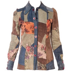 Vintage 1970s Roberto Cavalli Floral Suede Patchwork Jacket