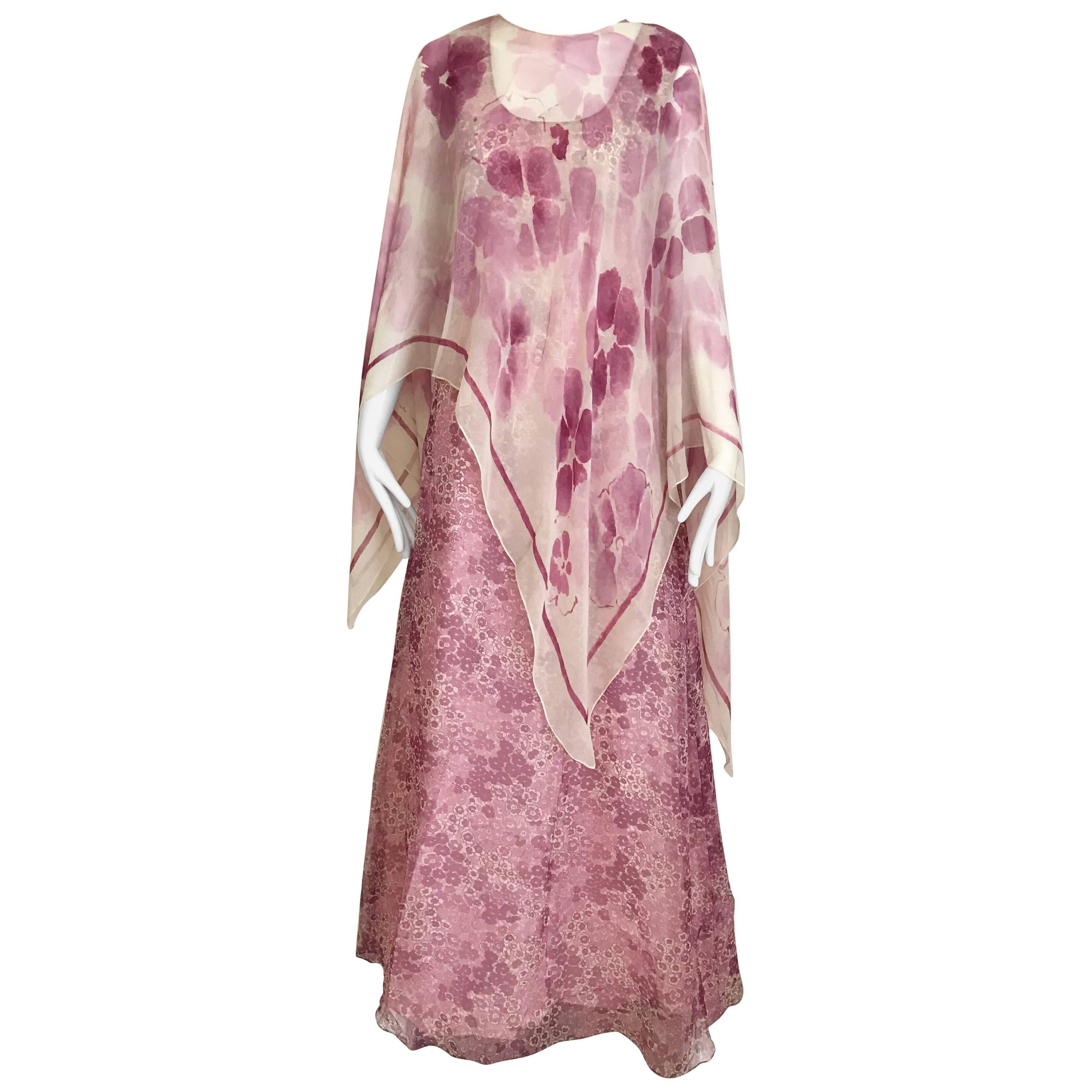 Oscar De La Renta Rosa Blumendruck  Kleid, 1970er Jahre  im Angebot