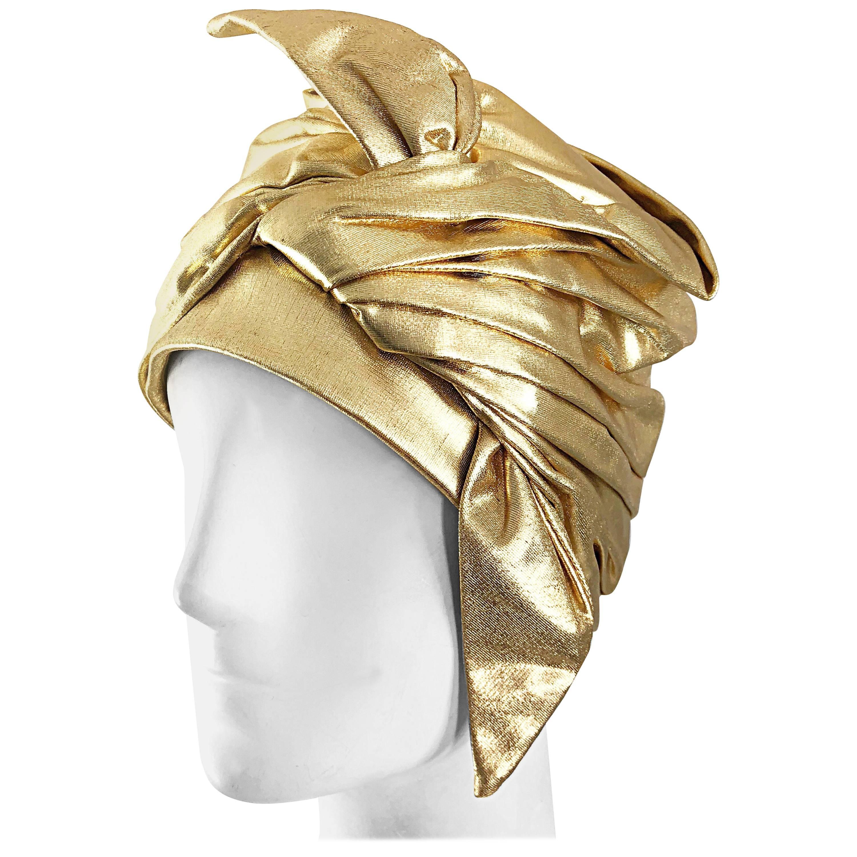 1950s Christian Dior Gold Lame Avant Garde Rare Vintage 50s Turban Hat 