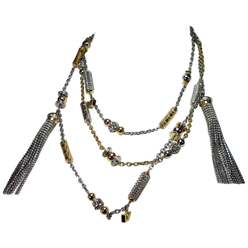 Iconic Louis Vuitton Multi Rangs Jazz Necklace Silver &Gold & Swarovski Crystal 