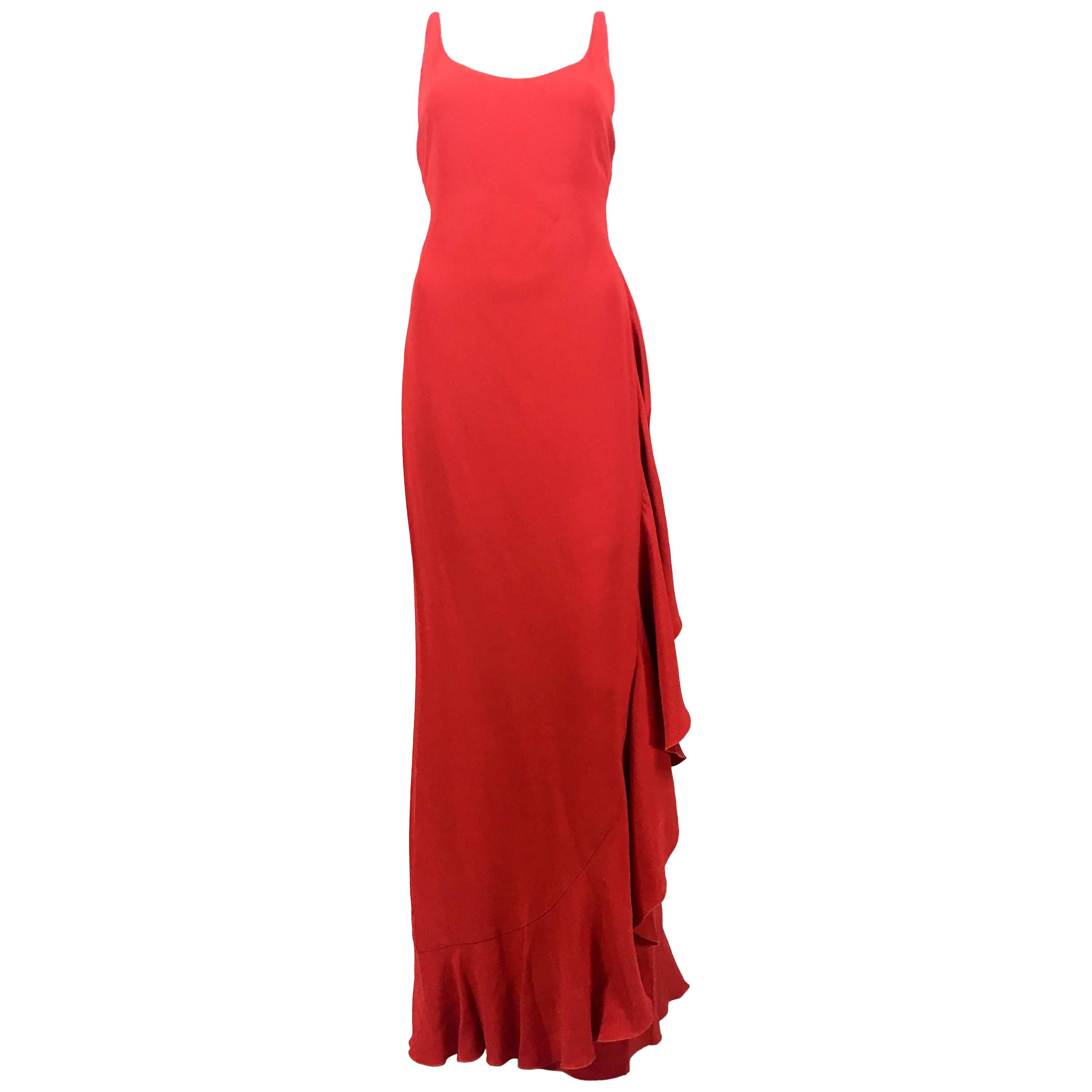 1980's Valentino Flamenco-Inspired Red Silk Evening Gown For Sale