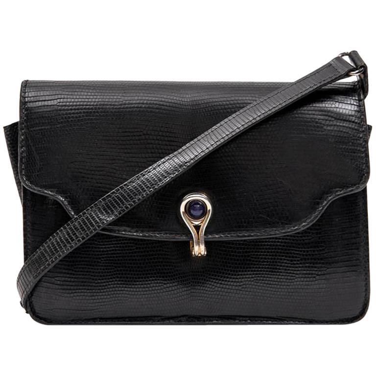 Gucci Vintage Leather Flap Shoulder Bag Black