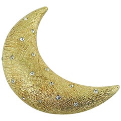 Christian Dior Vintage Diamante Gold Toned Crescent Moon Brooch