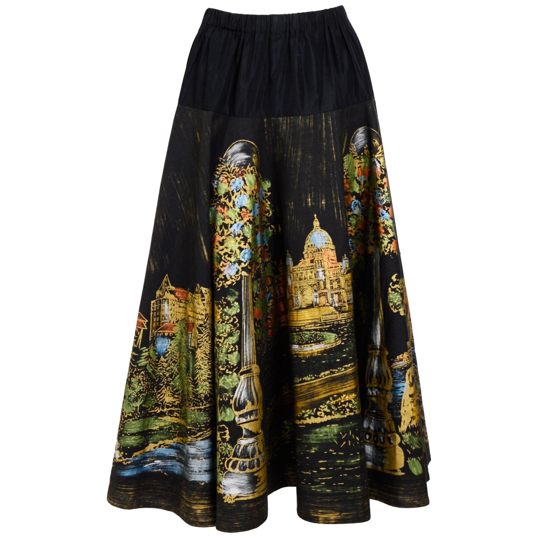 Vintage 1950s Lavable Mexican handpainted Victoria Vancouver scenery print skirt
