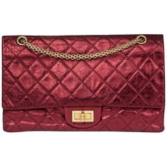 2009 Chanel Red Metallic Aged Calfskin Leather 2.55 Reissue 227 Double Flap Bag