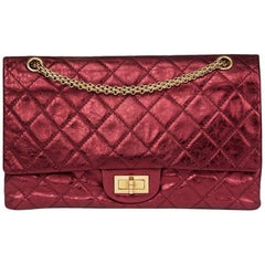 Vintage 2009 Chanel Red  Metallic Aged Calfskin Leather 2.55 Reissue 227 Double Flap Bag