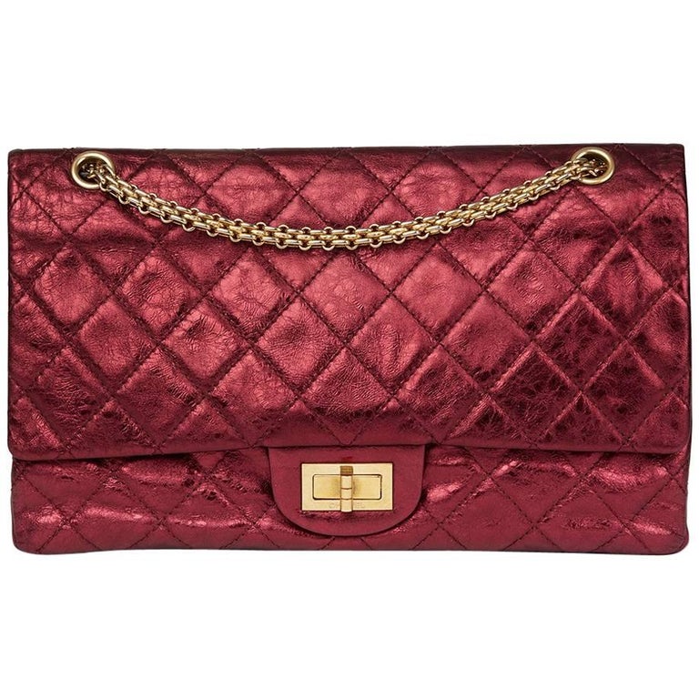 2009 Chanel Red Metallic Aged Calfskin Leather 2.55 Reissue 227 Double