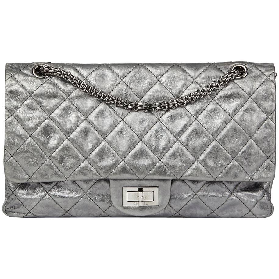 Chanel Silver Metallic Aged Calfskin 2.55 Reissue 227 Double Flap Bag, 2009 