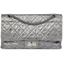 Vintage Chanel Silver Metallic Aged Calfskin 2.55 Reissue 227 Double Flap Bag, 2009