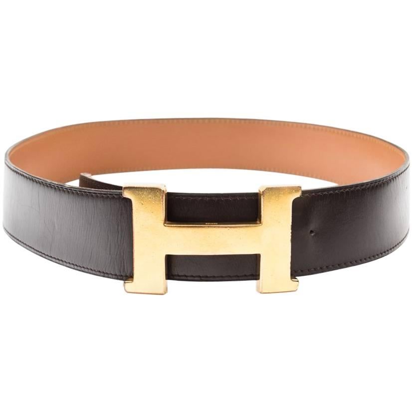 HERMES Vintage Belt in Brown Box Leather Size 75FR