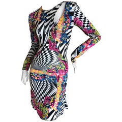 Versace Jeans Couture Colorful Vintage Op Art Print Keyhole Cocktail Dress