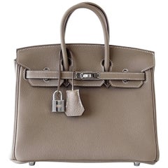 Hermes Etoupe Neutral Togo Palladium Hardware Birkin 25 Bag