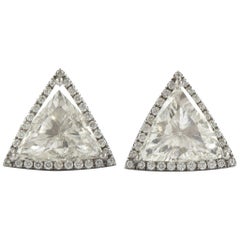 3.18CTW Diamond Triangle Cut J, SI2 Halo Stud Earrings 18K White Gold