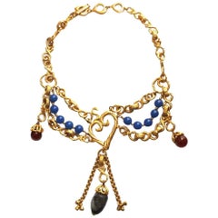 Yves Saint Laurent layered gilt heart necklace with polished gemstones, 1990s 