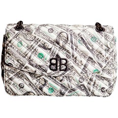 Balenciaga BB Round Medium Dollar Print Leather Chain Shoulder Bag