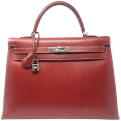 HERMES  Paris, Sac Kelly 35 Sellier Red Courchevel leather, 2001 