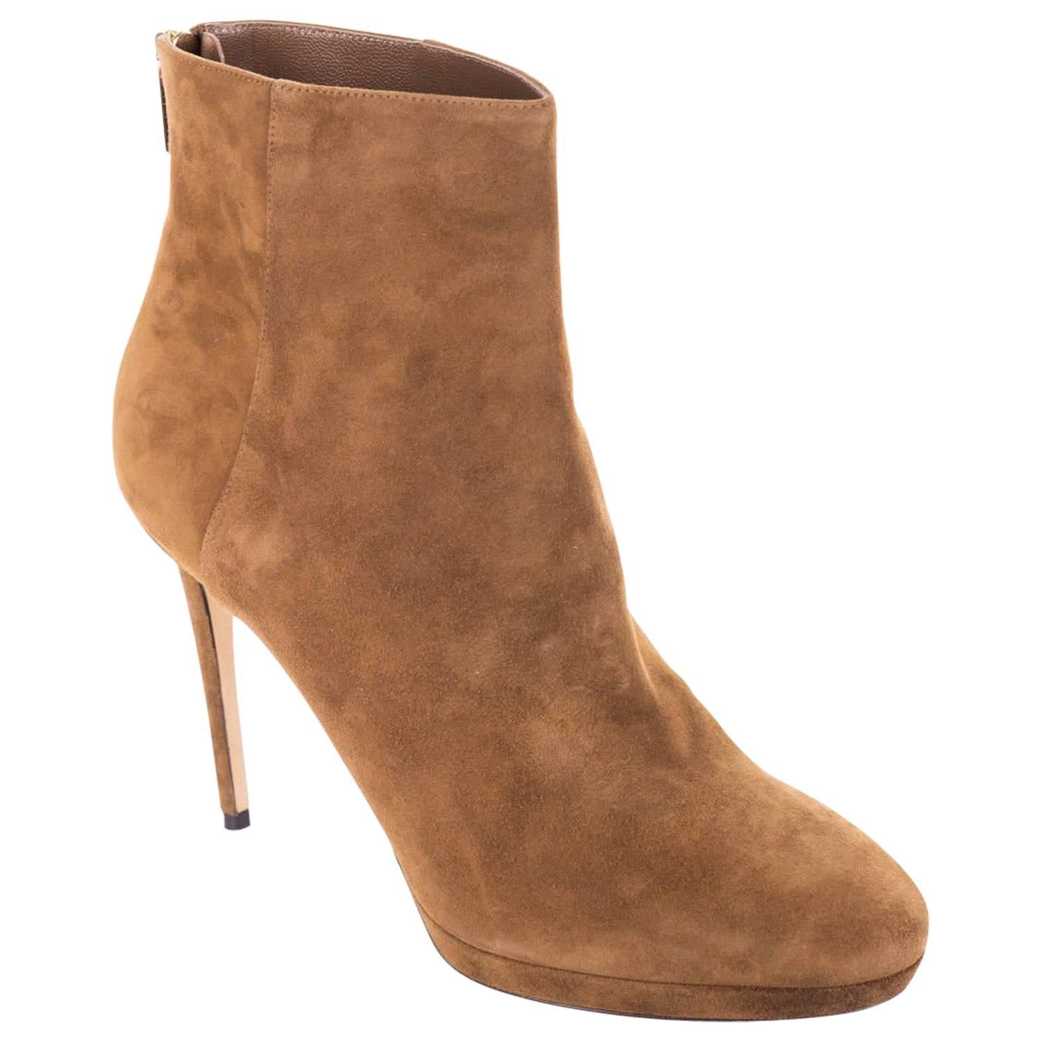 Jimmy Choo Brown Suede Harvey 100 Heeled Ankle Boots For Sale
