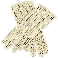 Ivory Nappa Leather and Crochet Vintage Gloves 