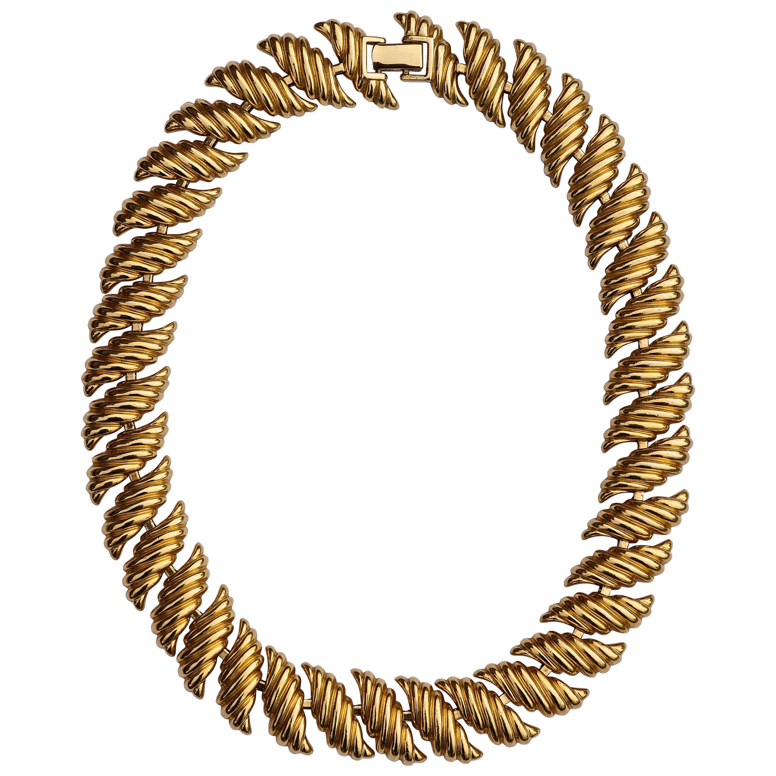 Napier Gold Plated Shiny Ridged Detail Link Statement Necklace circa 1980s