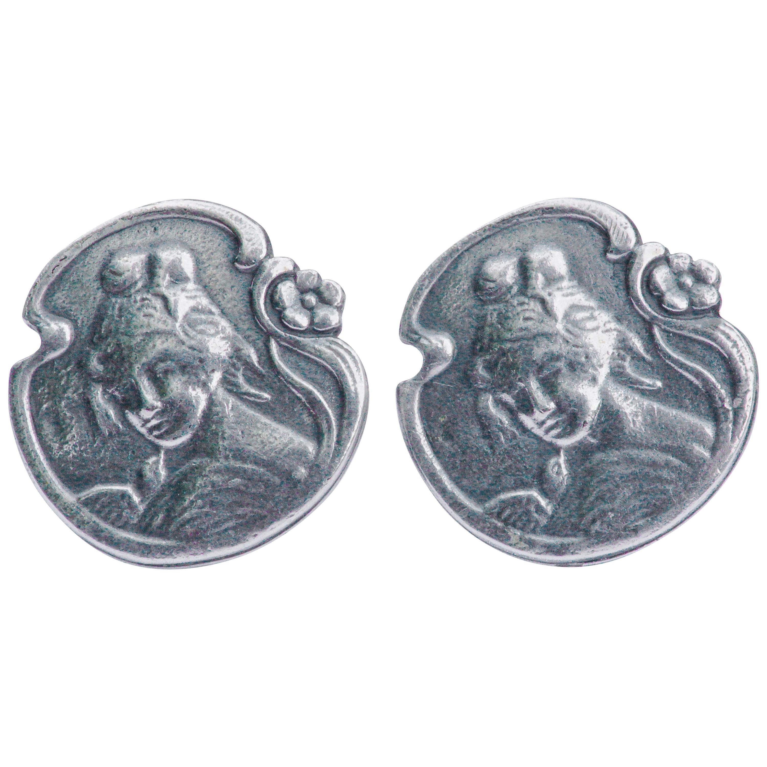 Art Nouveau Silver Clip Vintage Earrings