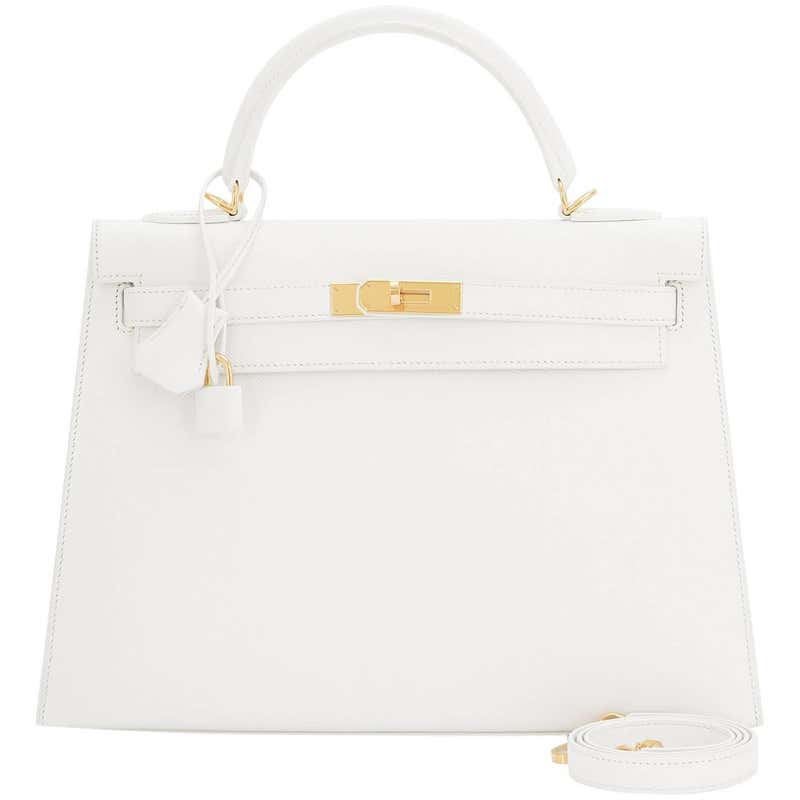 Hermes White Epsom Sellier Gold Hardware Kelly 32cm Shoulder Bag For ...
