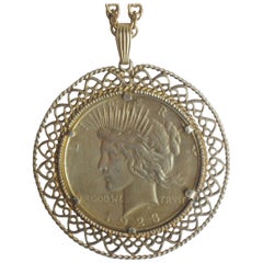 Retro 12K Gold Filled One Dollar 1923 Peace Coin Pendant