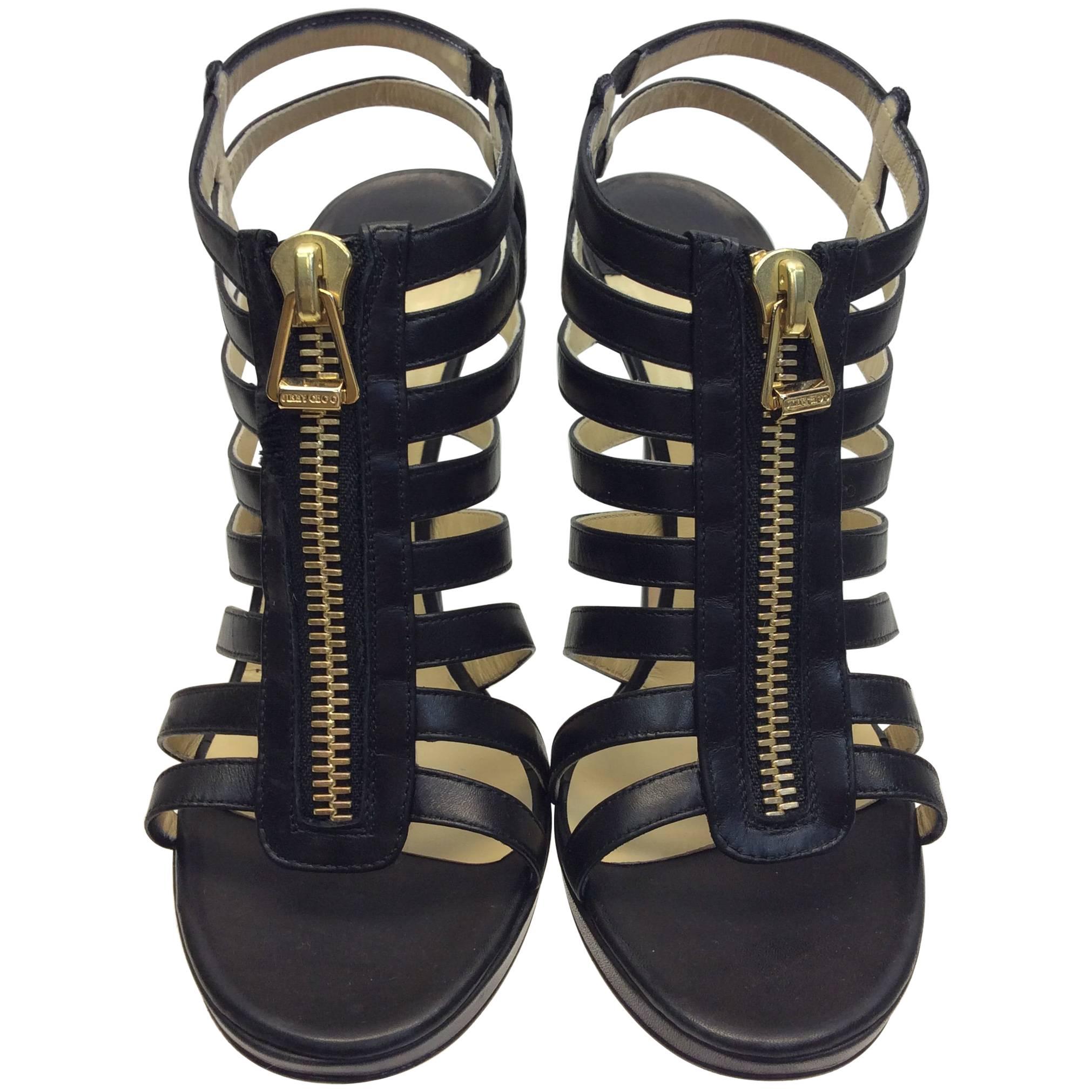 Jimmy Choo Black Strappy Heeled Sandal For Sale