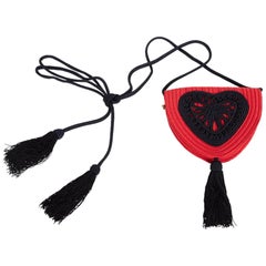 Yves Saint Laurent Red Heart Black Passementerie Tassel Bag, 1980s 