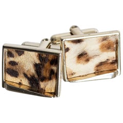 Mid-Century Leopard Print Pony Hair Cuff Links, 1950s