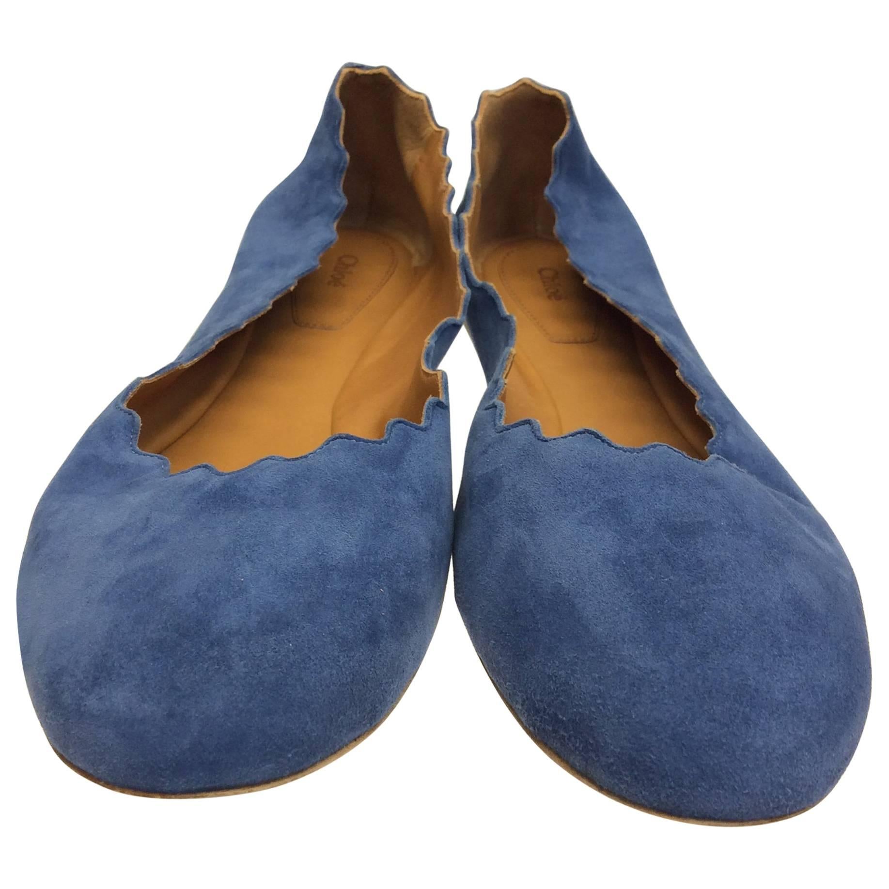 Chloe Blue Suede Flats For Sale