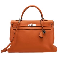 Hermès Orange Clemence 35cm Kelly