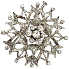 14K White Gold Flower Diamond Brooch / Pin