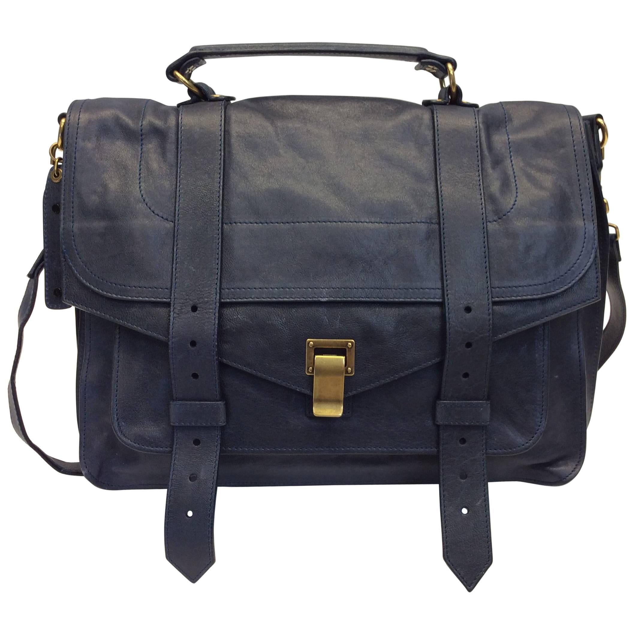 Proenza Schouler Navy Blue Leather Messenger Bag NWT For Sale