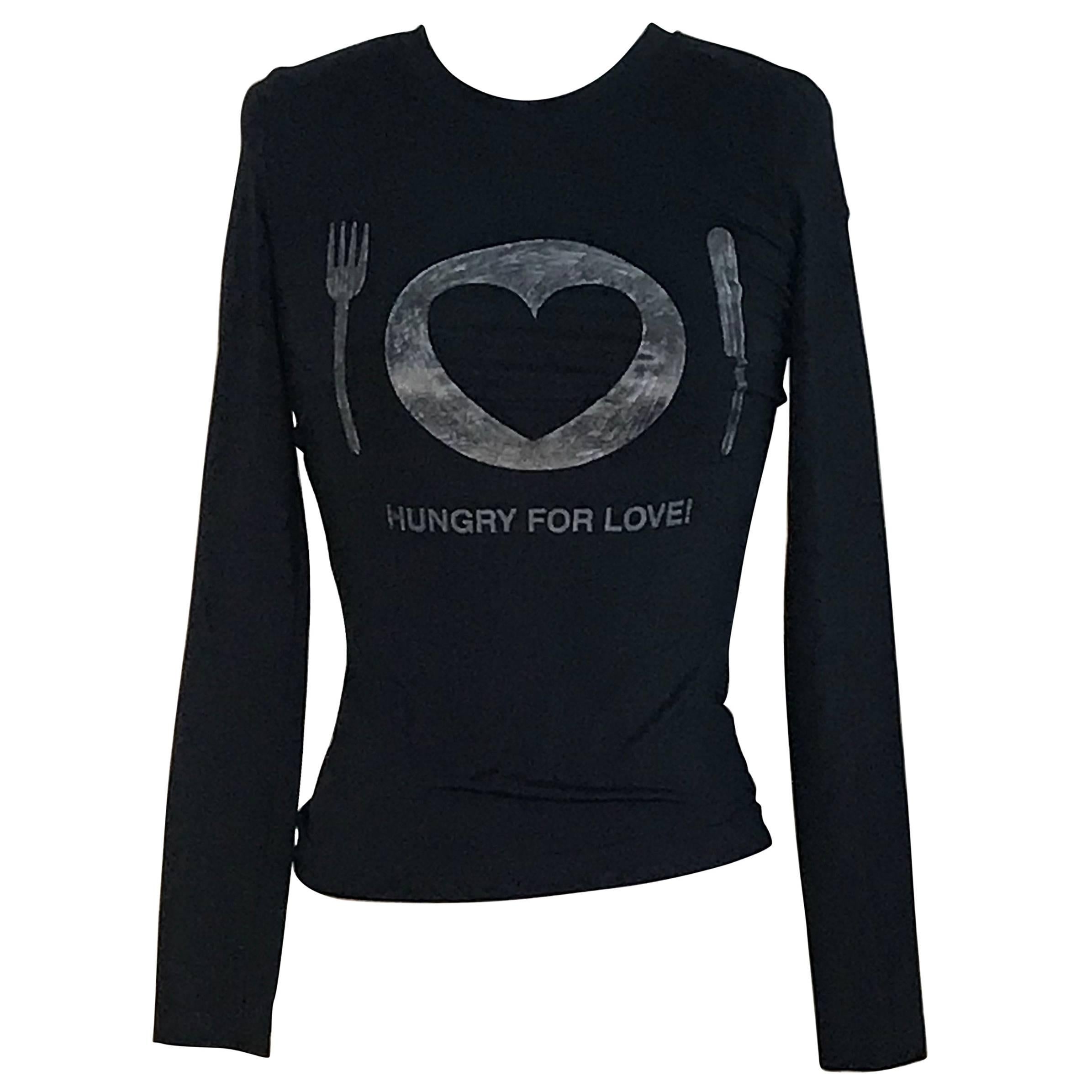 Moschino Jeans Hungry for Love Vintage 1990s Black Long Sleeved Shirt Top