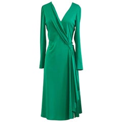 Retro Stephen Burrows Green Draped Lettuce Edge Jersey Dress, 1970s 