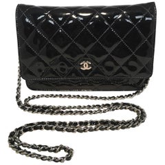 Chanel Black Patent Quilted WOC Wallet on a Chain Shoulder Bag