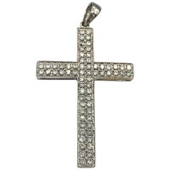 1.32ctw Cross Pendant paved with white round Diamonds in 18K White Gold