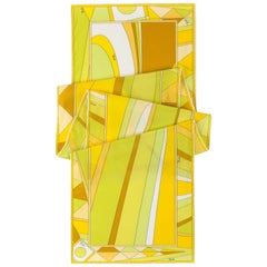 EMILIO PUCCI Yellow Multicolor Geometric Signature Print Silk Oblong Scarf