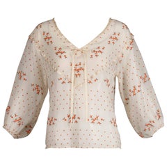 Chessa Davis for I. Magnin Vintage Cotton Embroidered Blouse Top or Shirt, 1970s
