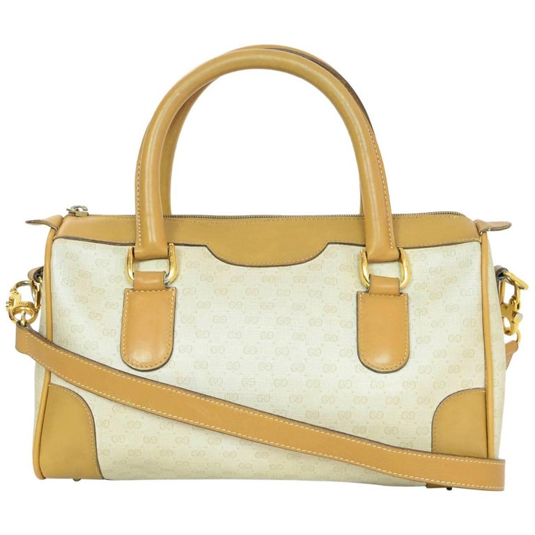 Gucci Vintage Beige Tan GG Logo Monogram Canvas Leather Gold Chain Shoulder  Bag