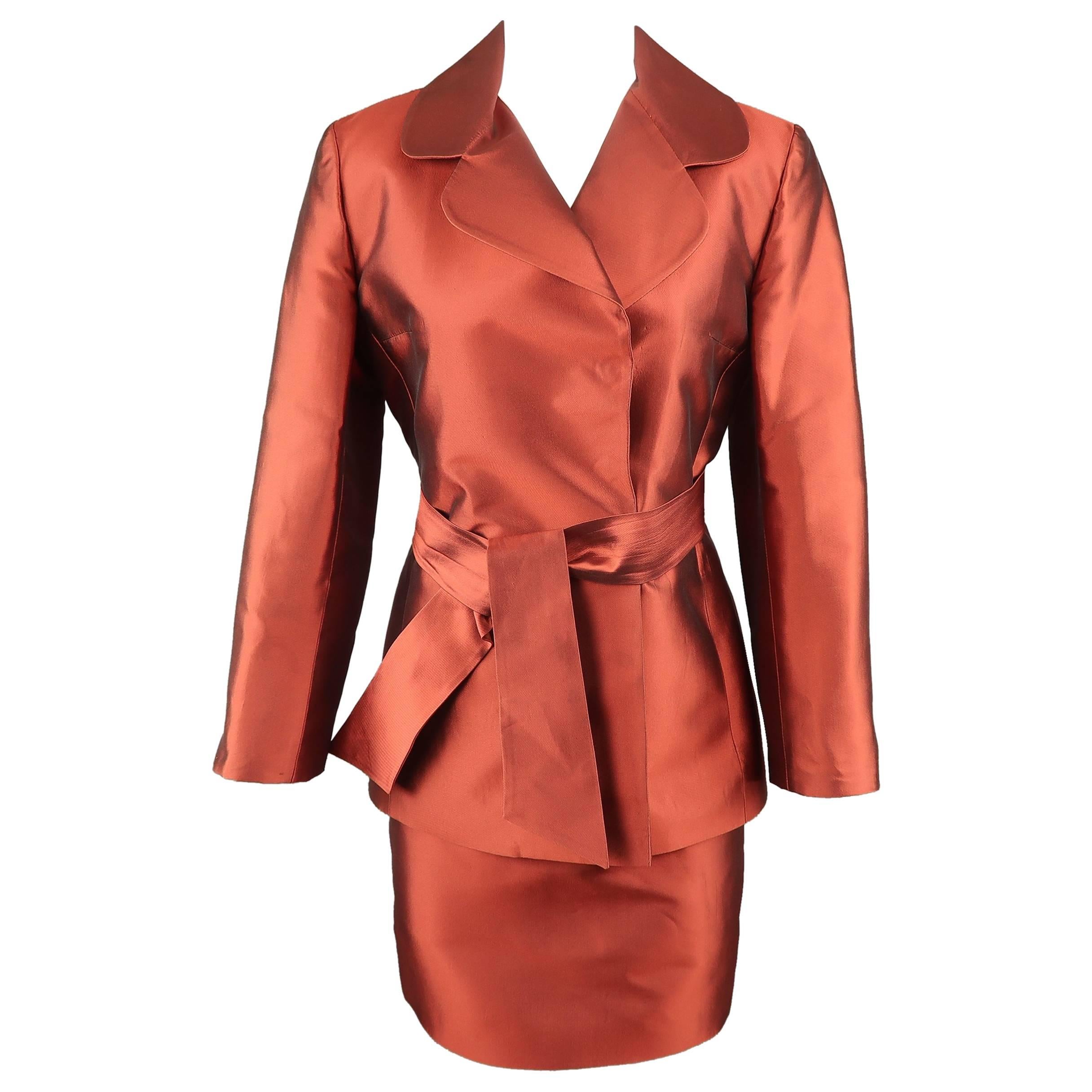 Dolce & Gabbana Copper Red Silk Taffeta Sash Belt Skirt Suit