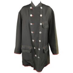 Jean Paul Gaultier Black Canvas Red Trim Oversized Military Coat