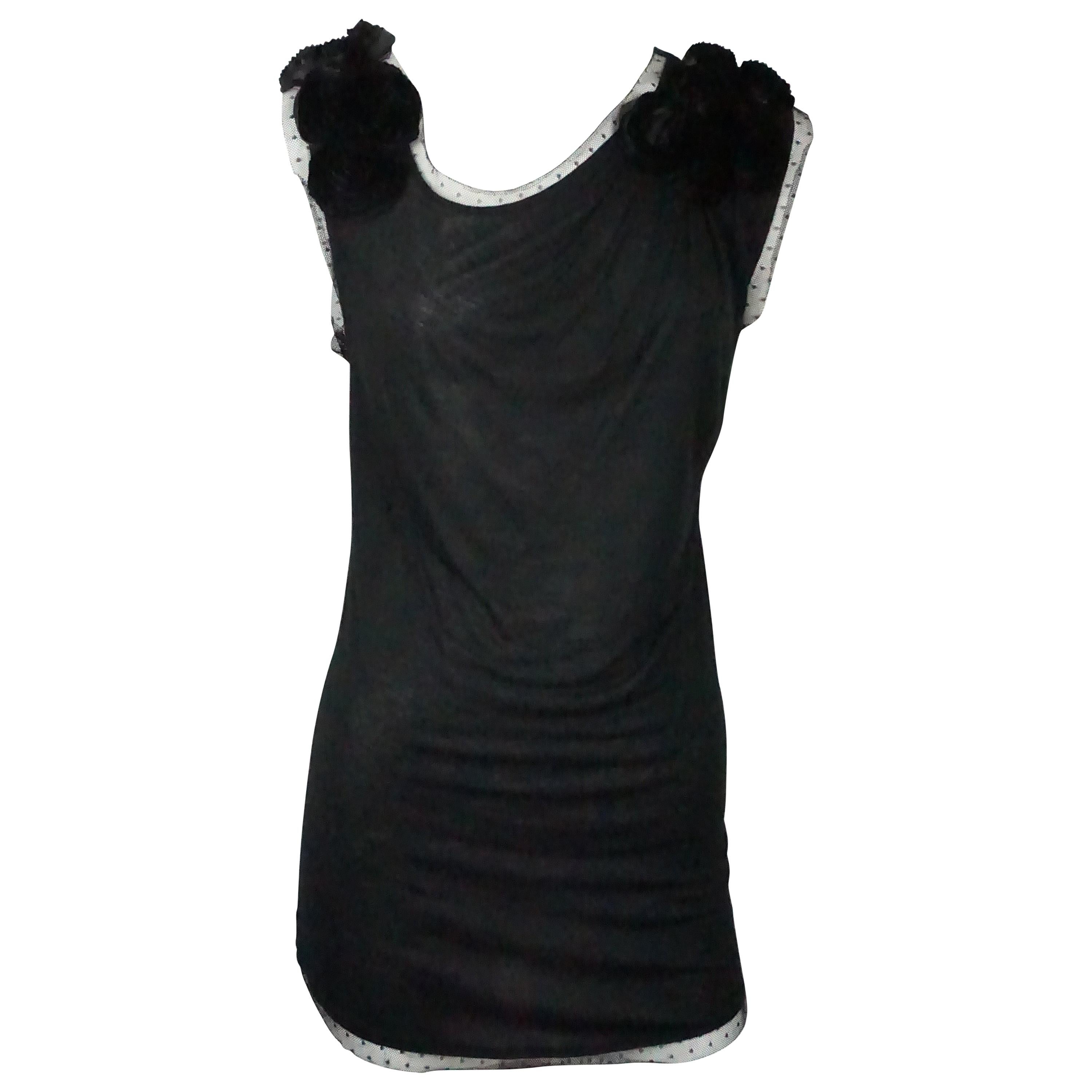 Valentino Black Jersey Sleeveless Top w/ Floral Detail - Medium 