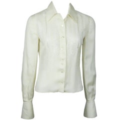 Valentino Ivory Silk Long Sleeve Top w/ Eyelet Detail - 4